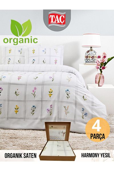 Taç Set cuvertură dublu din satin din bumbac organic Harmony Green
