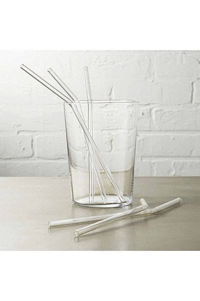 BCAN Rom Home Glass Straws, 6-Piece Curved Glass Straws Romshp 1067323