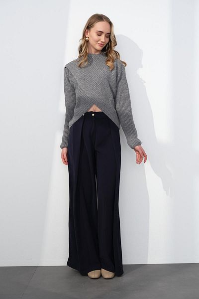 Qutu Butik 7658 Sardoned Fitilli Cross Collar Sweater