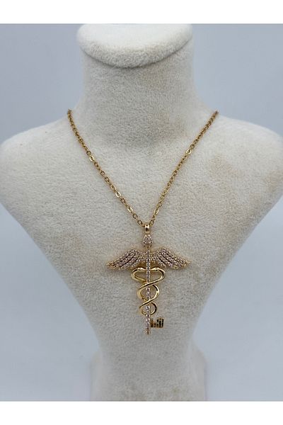 Tasarım Gold Stone Phoenix Steel Necklace