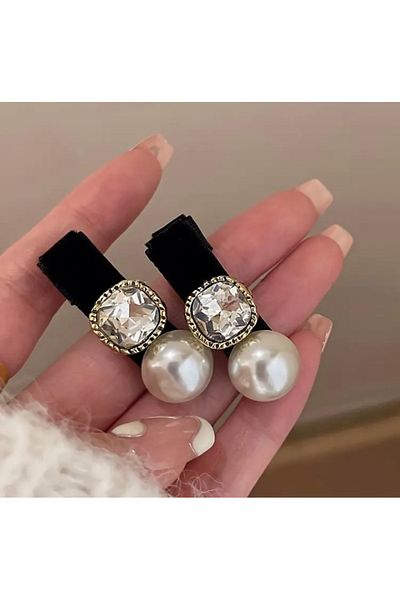 Accessories Moon Home Collection Cataramă mini pentru femei, neagră, elegantă, din catifea, cu perle