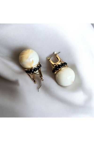 Nilsu Jewellery Accessory Vintage Boncuk Detaylı Hareli Taş Küpe