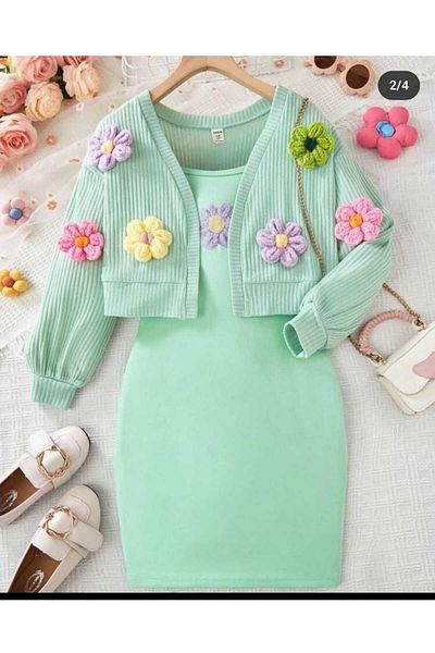 Yavrumsa Daisy Embroidered Dress and Cardigan Suit