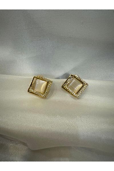 Pera Sedef Stone Square Earrings