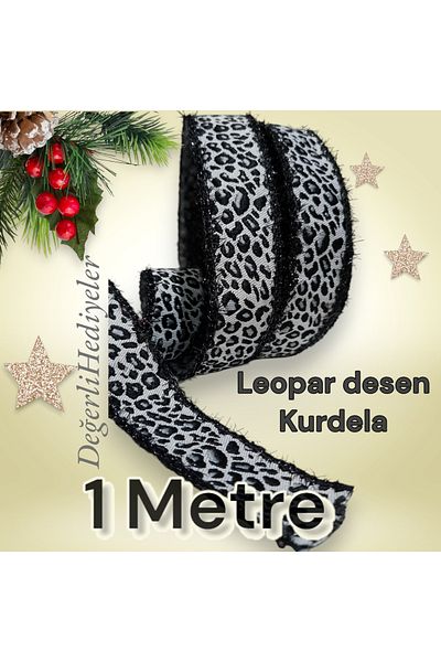 AGH Değerli Hediyeler Ασπρόμαυρη κορδέλα με σχέδιο λεοπάρ - Όλα τα είδη διακοσμητικών υλικών