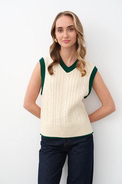 Qutu Butik 10691 V-Neck Sac Stripes Trick Suveter