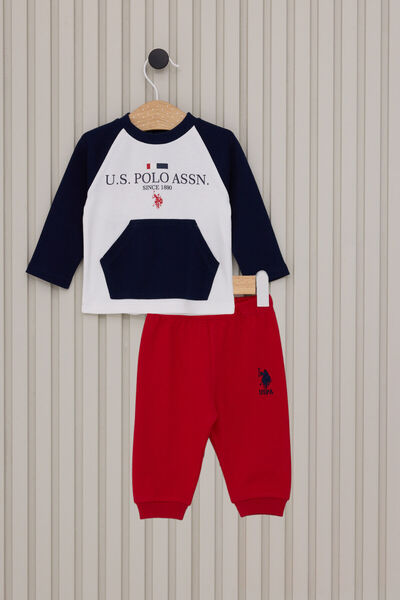 U.S. Polo Assn. طقم يو اس بولو للأولاد الصغار مكون من قطعتين - كريمي
