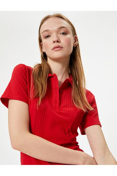 Koton Kleid mit Rollkragen, Mini-Kurzarm, A-Linie mit Knopfleiste