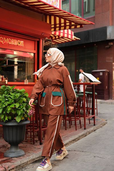 MİMİ Luxury Wear Zippered Hijab Tracksuit Set - Set of Two