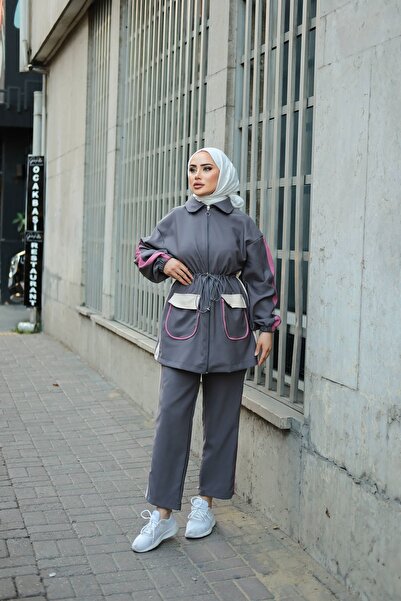 MİMİ Luxury Wear Σετ Φούτερ Hijab Anthracite - Σετ δύο με φερμουάρ