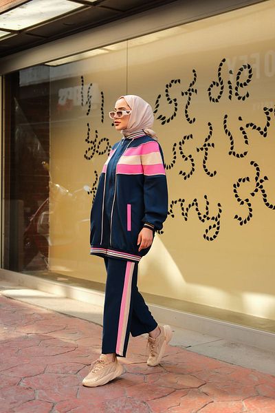 MİMİ Luxury Wear Σετ φόρμας Navy Blue Hijab - Σετ δύο με φερμουάρ