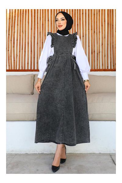 Butik Women's Ruffled Shoulder Gilet Jeans Dress with Side Ties