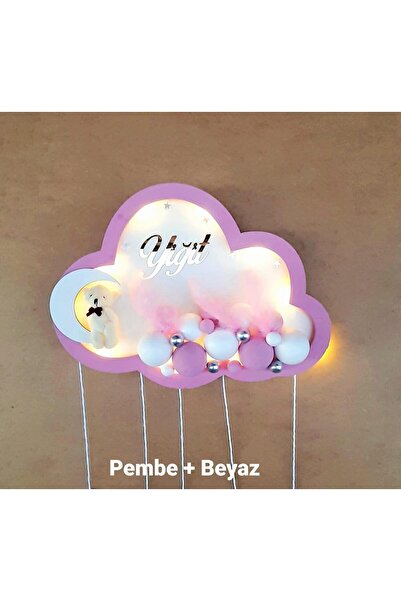 CNGZSHOP Kişiye Özel İsim Yazılı El Işi Led Işıklı Bulut Tasarımlı Bebek Odas...