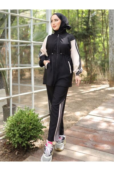 MİMİ Luxury Wear Zippered Hijab Tracksuit Set - Set of Two