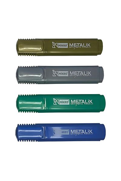 Mikro Metallic Highlighter Marker Pen Set - Gold, Silver, Green, Blue - 4 Pcs Highlighter - 1 Pack