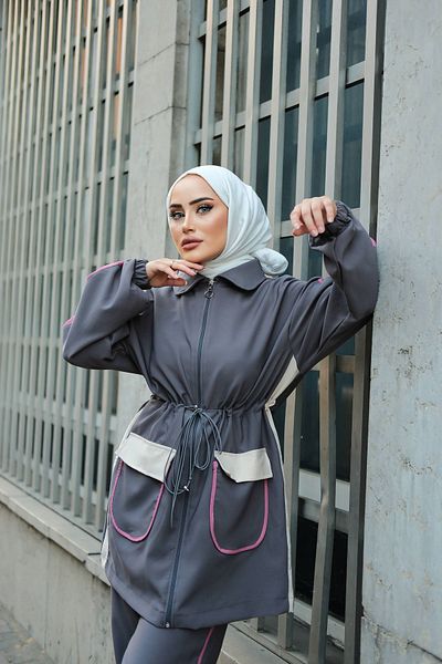 MİMİ Luxury Wear Σετ Φούτερ Hijab Anthracite - Σετ δύο με φερμουάρ