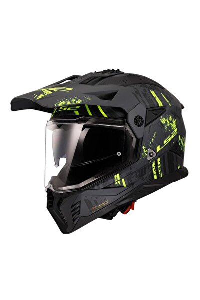 LS2 Pioneer 2 Crazy Mat Siyah-Gri-Neon Sarı Kask