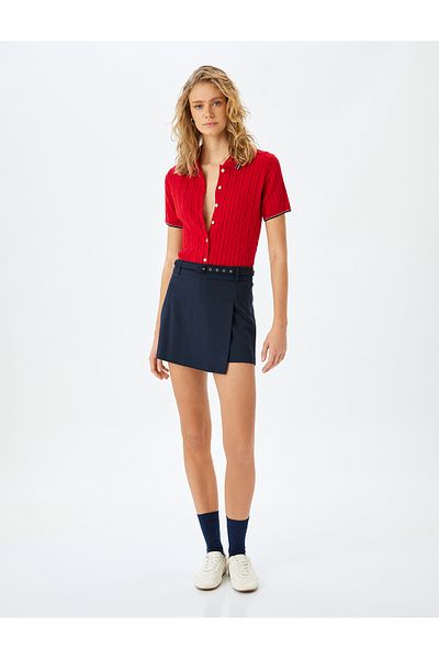Koton New Season Short Sleeve Buttoned Hair Knit Polo Neck Knitwear Cardigan