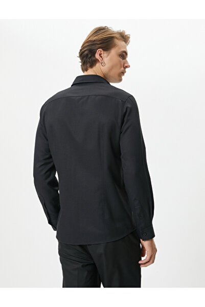 Koton Klasik Gömlek Yarım Italyan Yaka Düğmeli Uzun Kollu Regular Fit