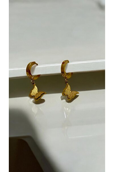 karikatürstore حلق فولاذي فاخر على شكل فراشة ذهبية