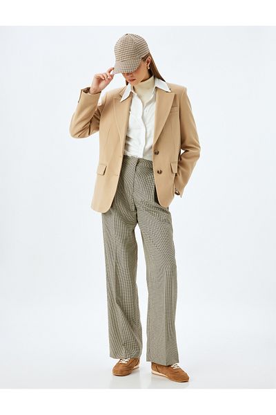 Koton Kt - X Sima Tarkan - Low Waist Wide Leg Plaid Fabric Trousers