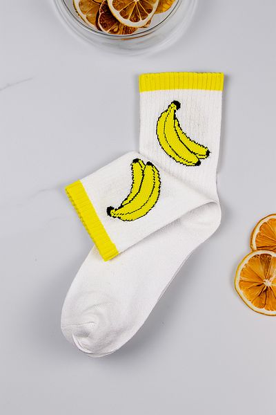 Tozlu Yaka Women's Banana Patterned College Sports Socks - 1 Pair White