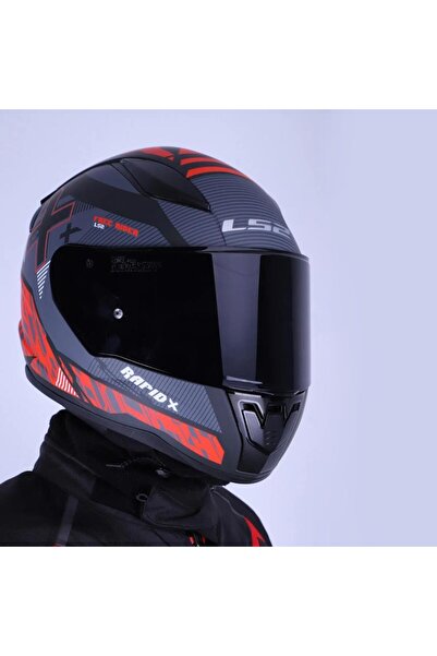 LS2 Rapid 2 Xtreet Mat Siyah - Kırmızı Kask Siyah Vizörlü
