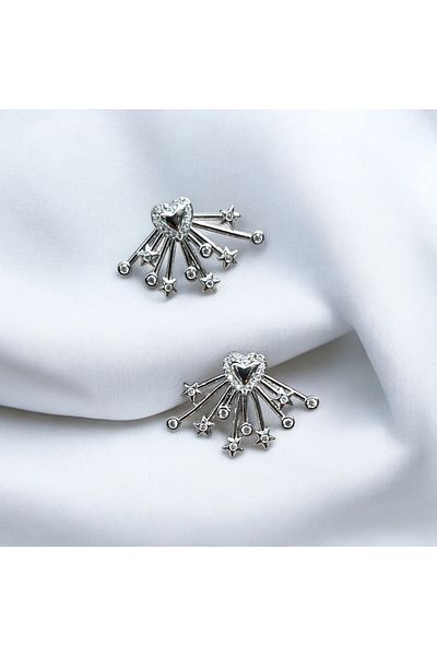 Nilsu Jewellery Accessory Zircon Stone Heart and Star Detailed Nail Earrings