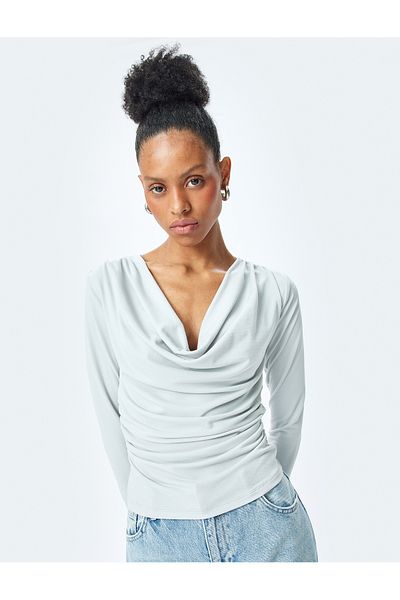 Koton New Season Long Sleeve Slim Fit Draped Degaje Collar Blouse