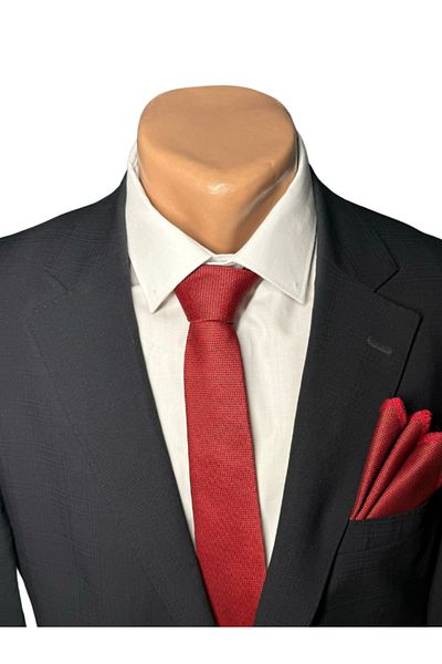HARES Red Eyelet Handmade Woven Tie & Handkerchief