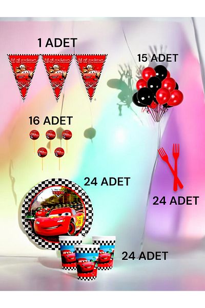 VibeHome 24 Person Cars Themed m Pack - Birthday Party and Fun Events