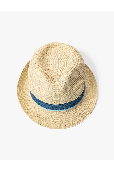 Koton Striped Straw Fedora Hat - Appliqued