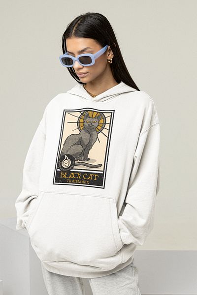 SEVBANO Black Cat Printed Unisex Oversize Design Hoodie