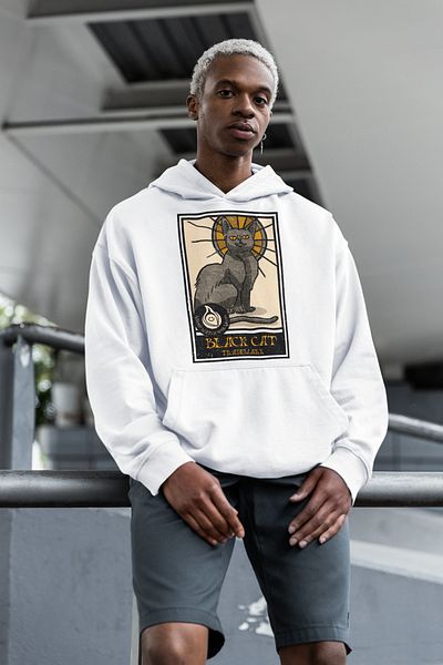 SEVBANO Black Cat Printed Unisex Oversize Design Hoodie