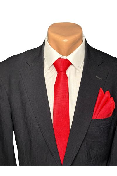HARES Special Red Eyelet Handmade Woven Tie & Handkerchief