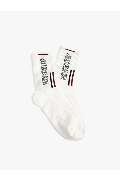 Koton Socket Socks Slogan Embroidered
