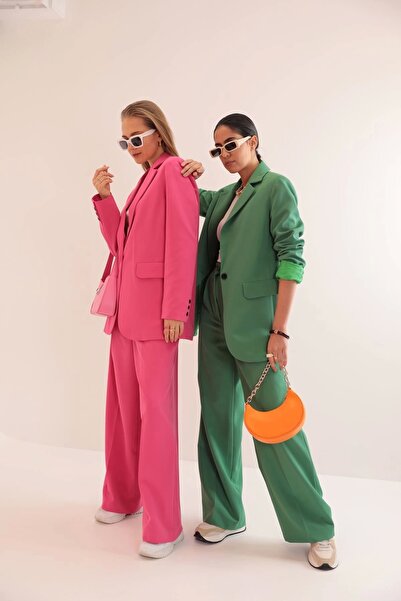 Genel Markalar Atlas Kumaş Oversize Kadın Ceket-yeşil