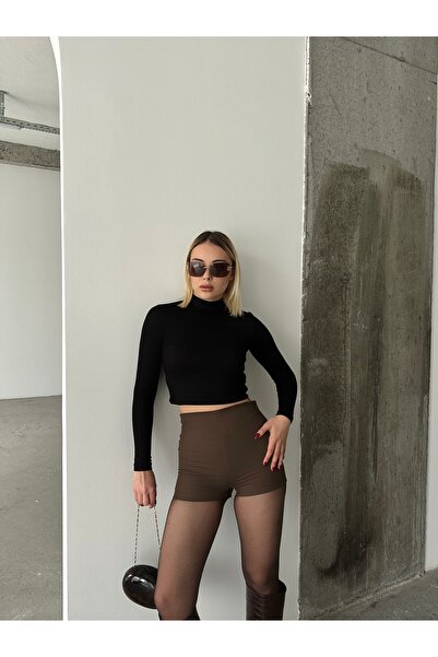 Babushka Kahverengi Yüksek Bel Şort