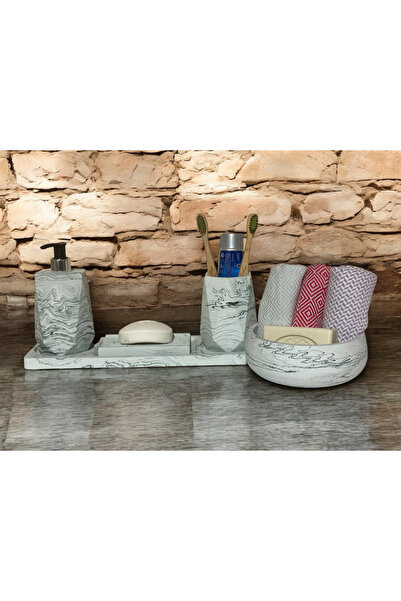 Chiko Mall Комплект аксесоари за баня от естетичен бетон с мраморен десен (5 ...