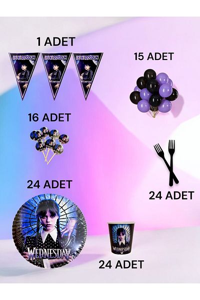 VibeHome Wednesday Themed m Pack for 24 - Birthday Party and Fun Events