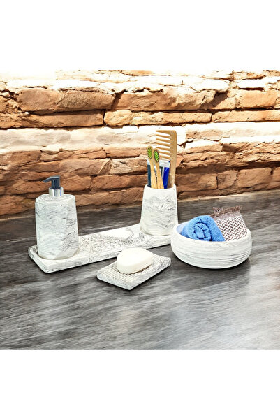 Chiko Mall Set de accesorii pentru baie din beton estetic cu model de marmură...