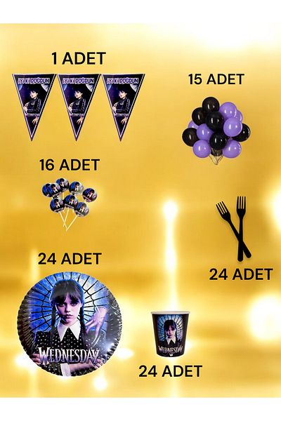 VibeHome Wednesday Themed m Pack for 24 - Birthday Party and Fun Events