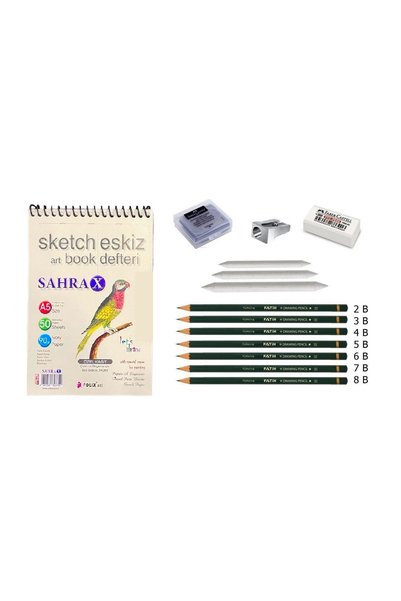 Balmira Eskiz Defteri Karakalem Çizim Seti A5 - Fatih Dereceli Kalem Silgi Me...