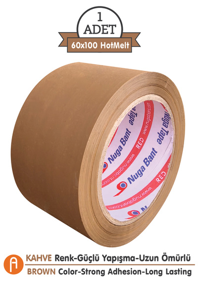 Nuga Bant Geniş Koli Bandı - 60mm.x100m,Kahverengi-Güçlü ve Dayanıklı-Hotmelt Yapışkanlı