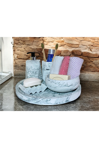 Chiko Mall Set de accesorii pentru baie din beton, inspirat de marmură, lucră...