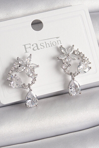 Skygo Brass Silver Color Zircon Stone Flower Model Dangle Drop Detail Women's Earrings - Tj-Bkp9912
