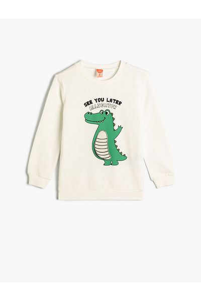 Koton Dinosaur Sweatshirt Crew Neck Long Sleeve Cotton