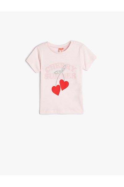 Koton T-Shirt Heart Printed Short Sleeve Cycling Cotton