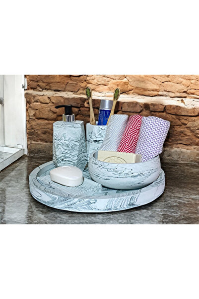 Chiko Mall Set de accesorii pentru baie din beton retro cu model de marmură (...