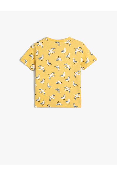 Koton T-Shirt Bird Printed Short Sleeve Crew Neck Cotton
